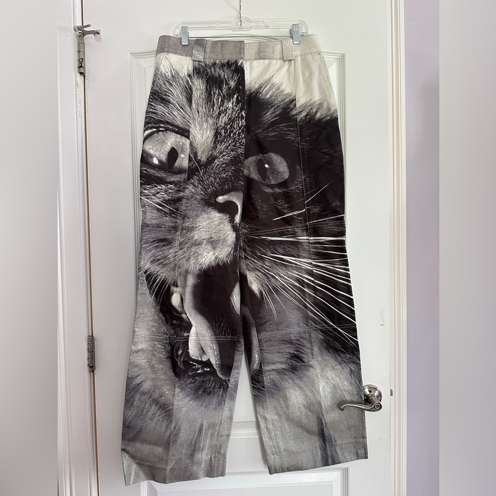 NWT Tory Burch Runway Black and White Cat Print Pants size 30